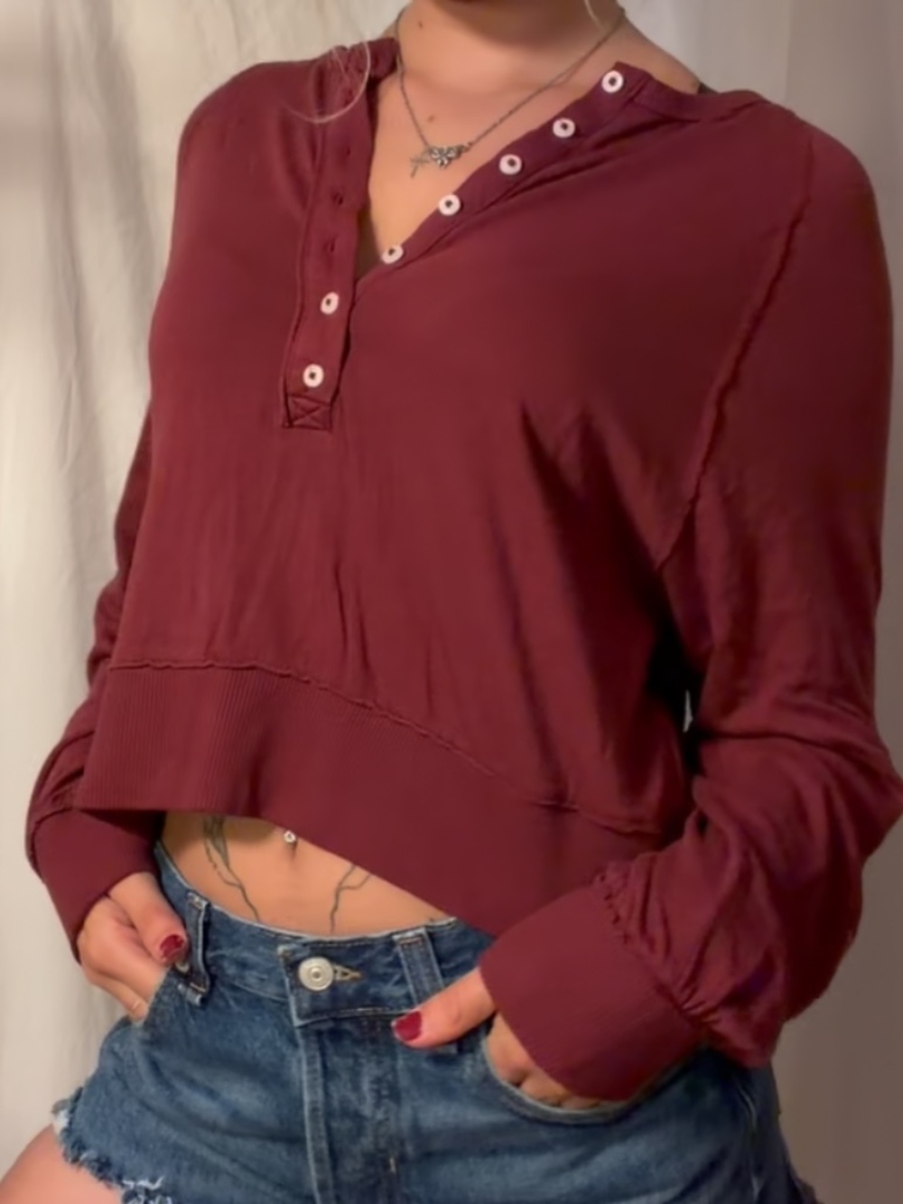 Aerie burgundy henley button long sleeve top
